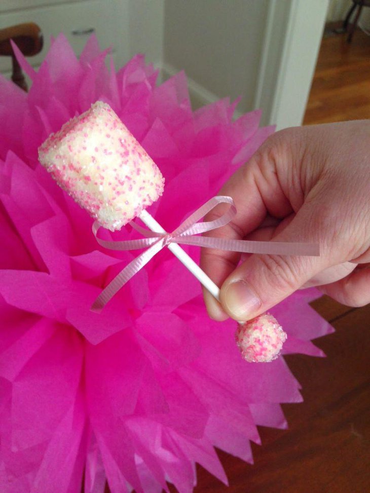 Cute pink marshmallow rattle favor for baby shower