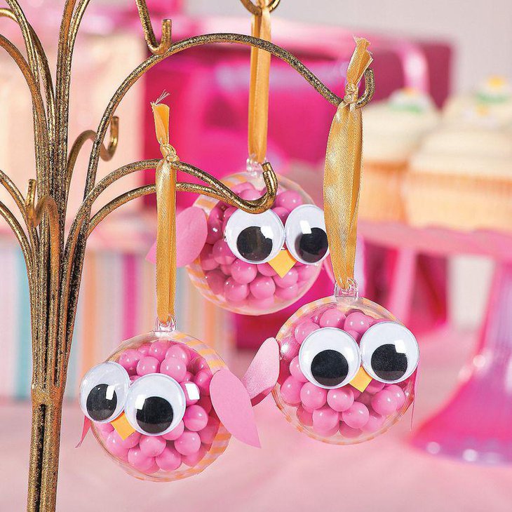 Cute pink owl candy balls baby shower favors