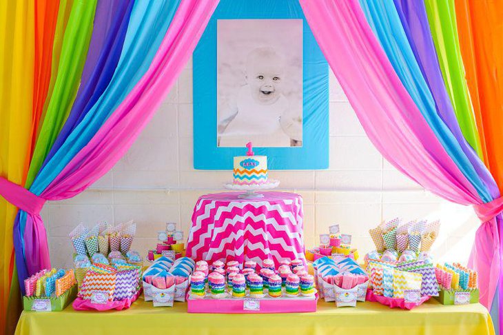 Cute rainbow dessert table for birthdays