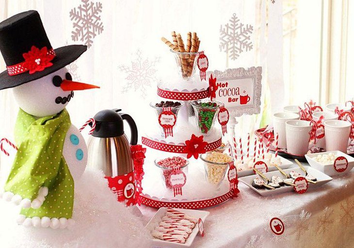 Cute snowman centerpiece for Kids Christmas dessert table