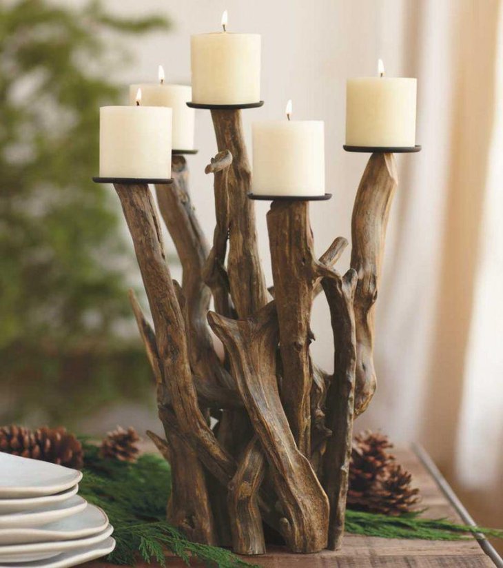 Dark driftwood candelabra centerpiece