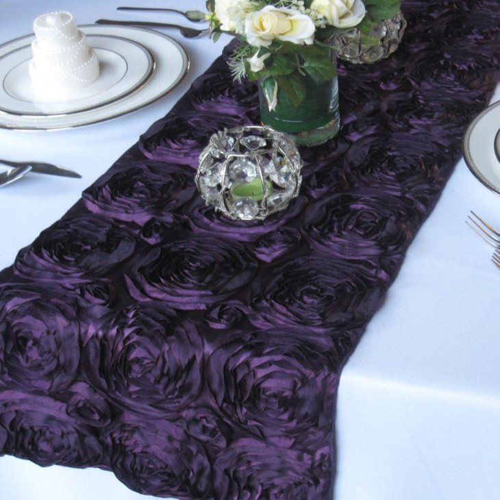 Dark Purple Wedding Table Runner Made of Satin Ribbon