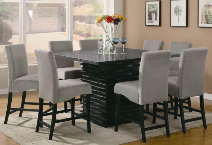 Dark square granite dining table idea