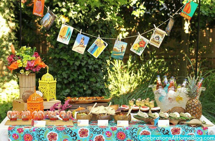 Dazzling tropical garden party table decor