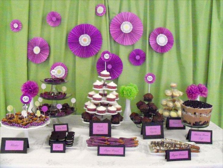 DIY 50th birthday party table decor with purple