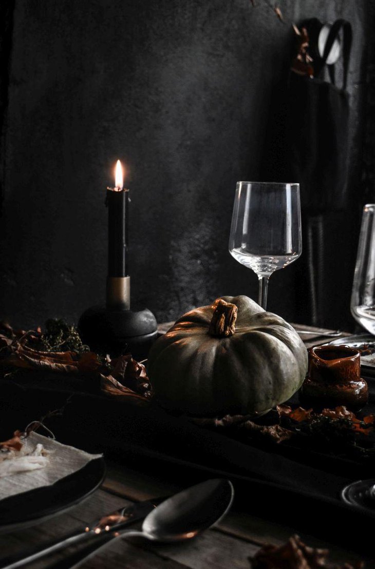 DIY black candles and pumpkin decor