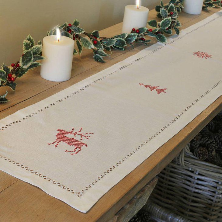 DIY Christmas table runner with deer and tree designs