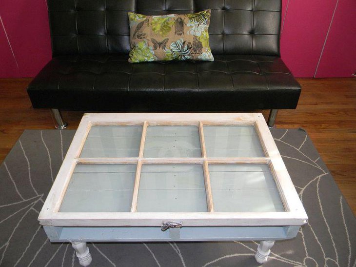 DIY coffee table made with pallet and antique window