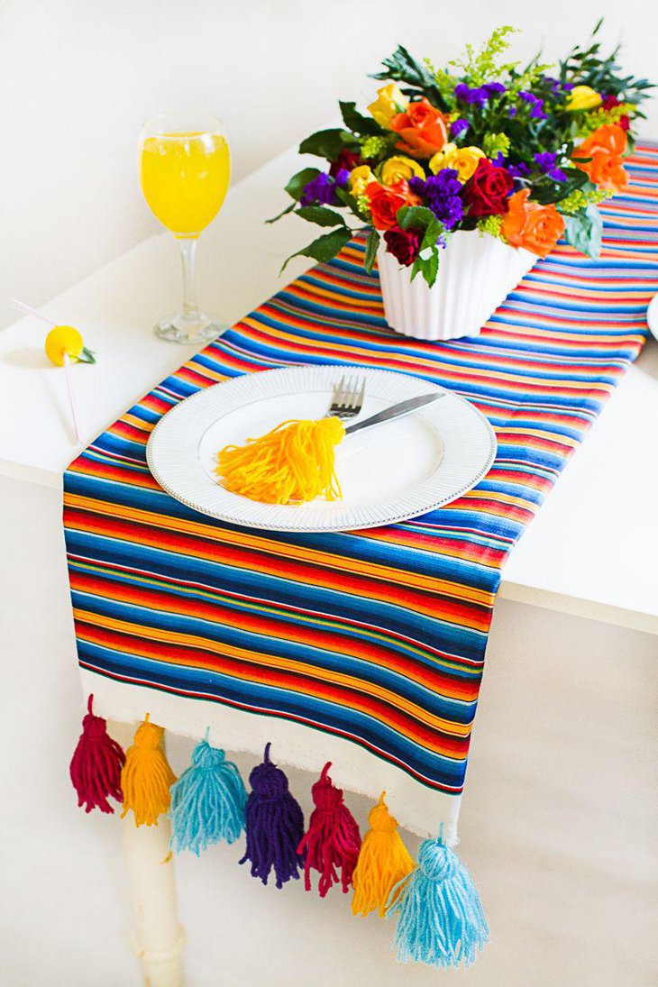 DIY Colourful Mexican Tassle Wedding Table Runner