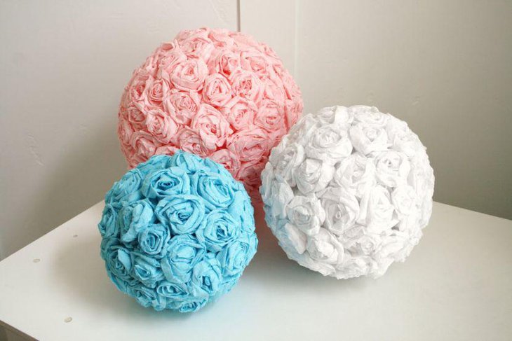 DIY crepe paper flower pomander wedding table centerpieces