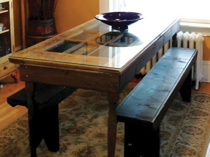 DIY dining room table made out of an old door