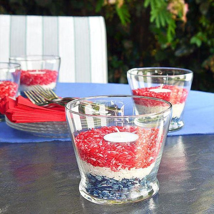 DIY Glass Candle Holders With Coloured Rice