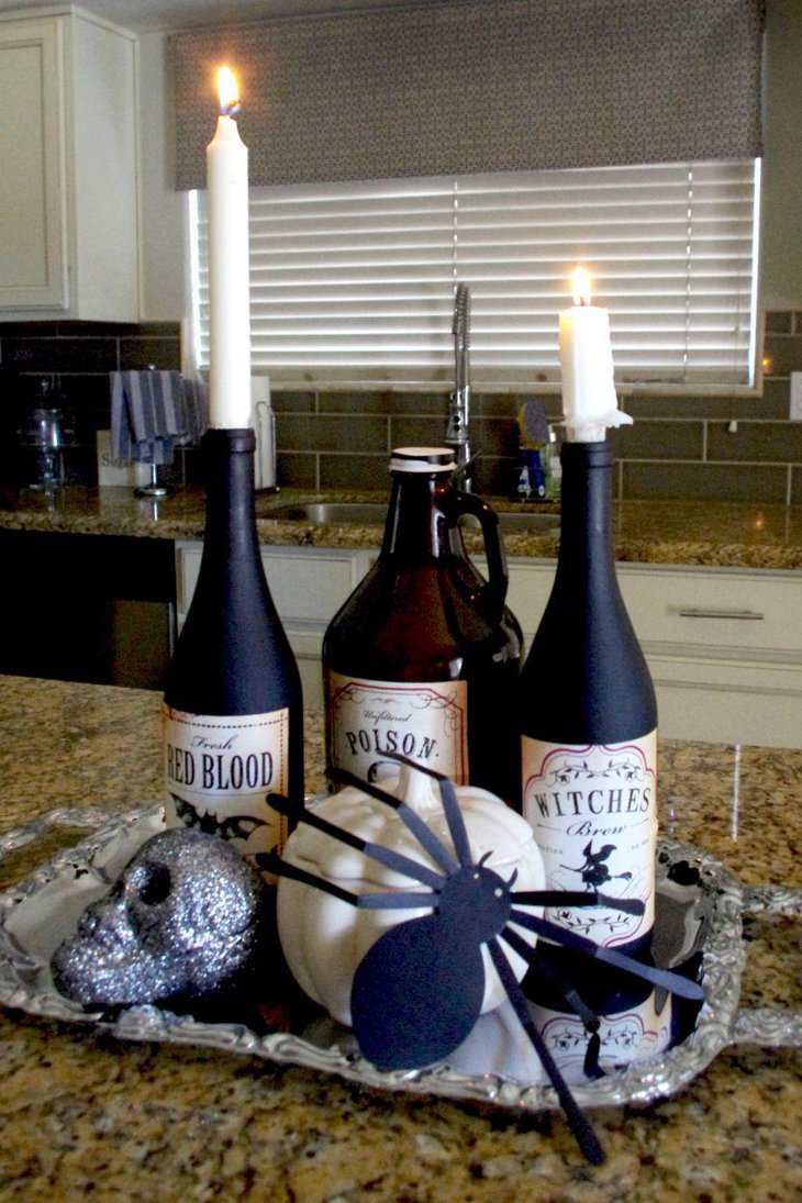 DIY Halloween Wine Bottle Candle Holder Centerpieces