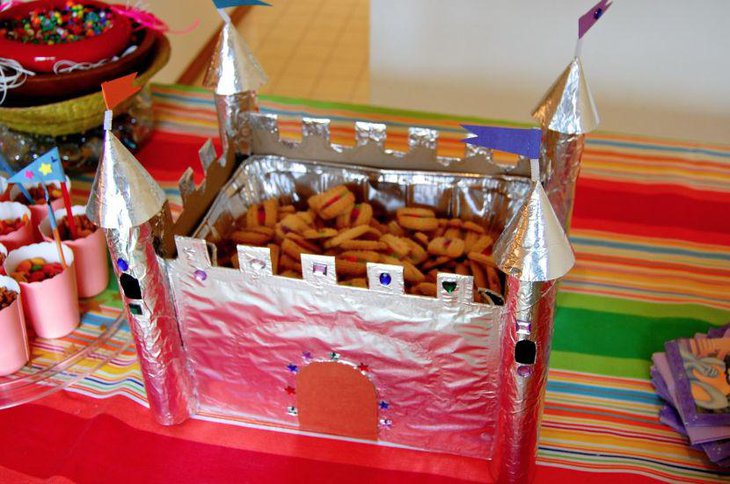 DIY Handmade Cardboard Castle Centerpiece on Birthday Table