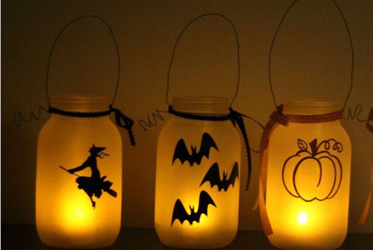 DIY lit up Halloween mason jars