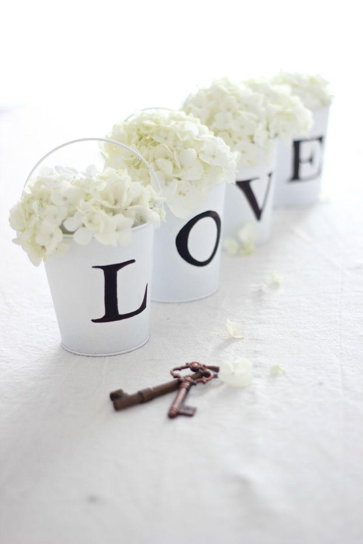DIY Love Bucket Wedding Table Centerpiece
