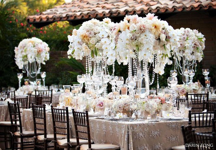 DIY New Year Table Decoration with White Flowers and Crystals