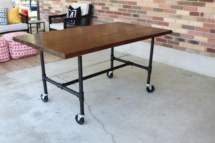 DIY plumbing pipe dining table with wheels