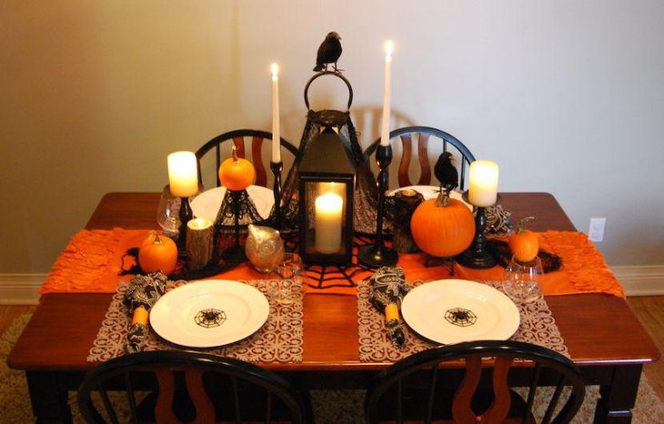 DIY raven and lantern table centerpiece