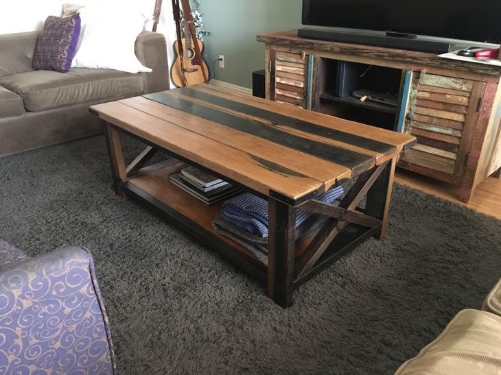 DIY rustic coffee table in light and dark tones