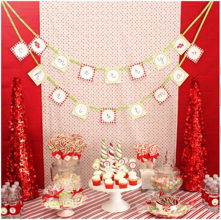 DIY sequin covered foam trees for a glamorous kids Christmas dessert table