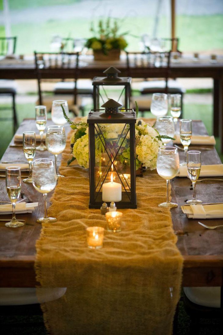 DIY spring table decor with burlap flowers and candles