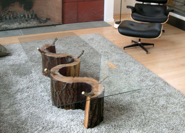 DIY tree stump coffee table idea