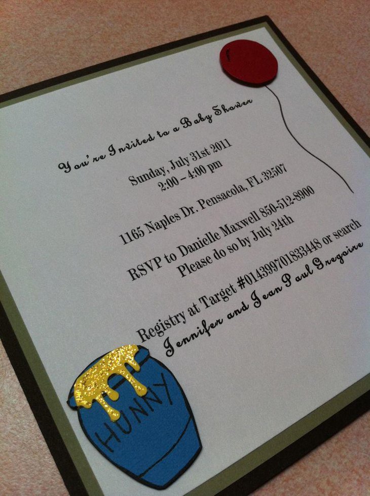 DIY Winnie The Pooh baby shower invitation