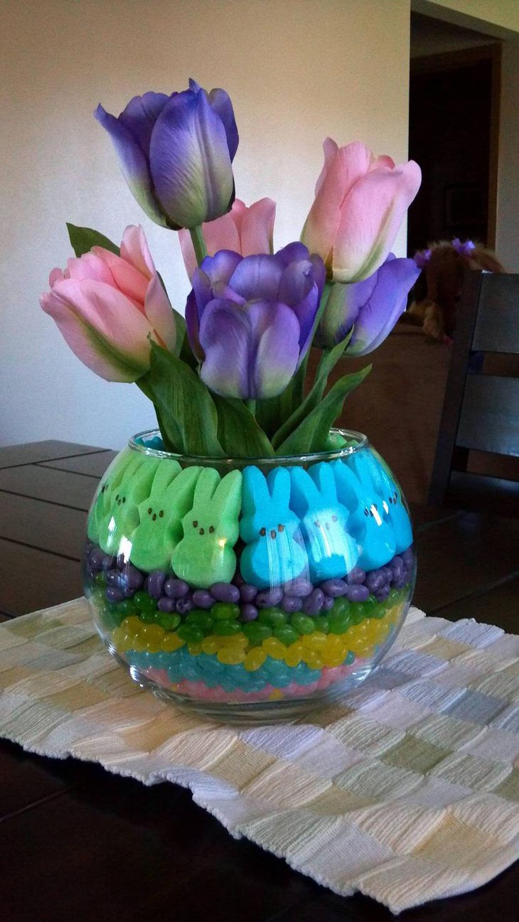 Easter Centerpiece Ideas with Colorful Peeps