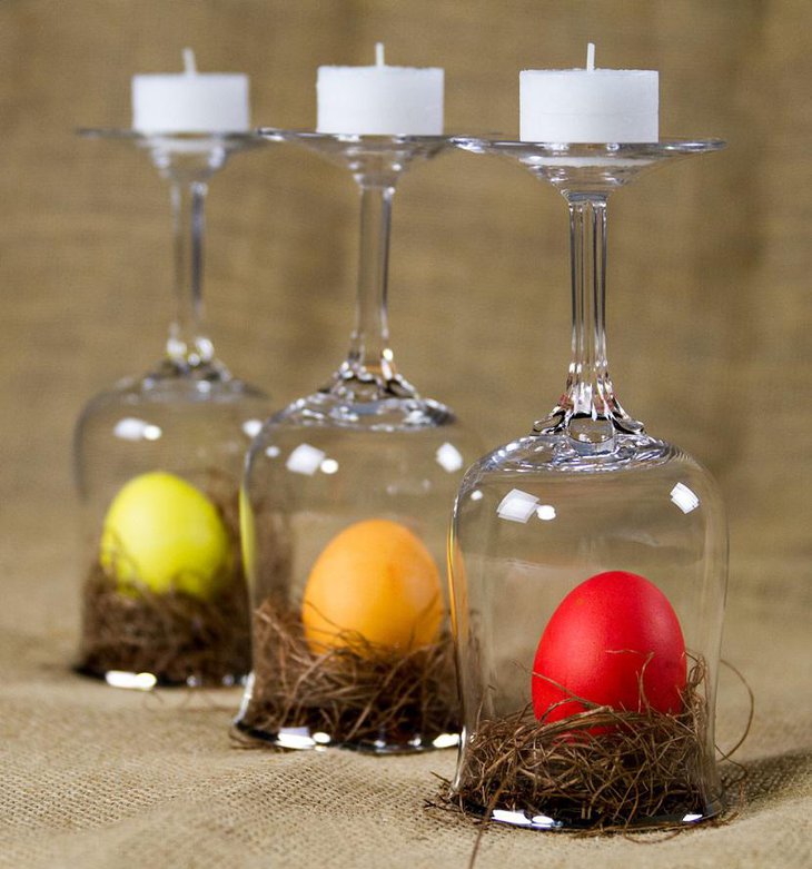 Easter Centerpiece with Colored Eggs and Candles