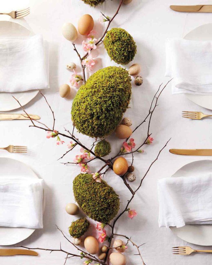 Easter spring moss egg table decor