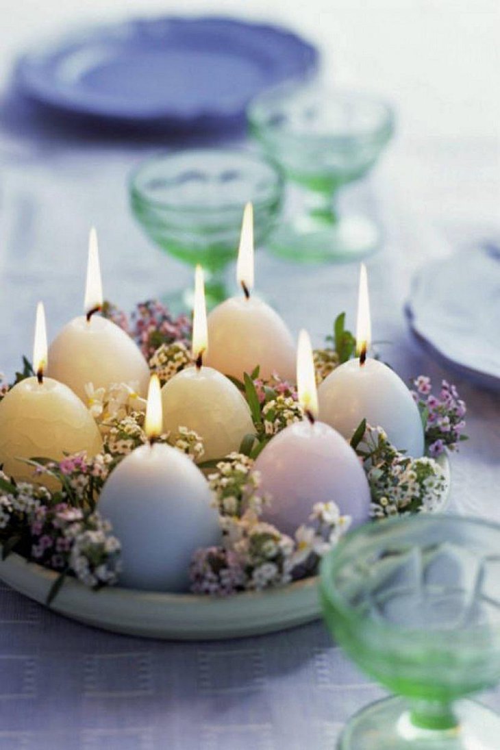 Easter Table Centerpiece with Candles and Eggs