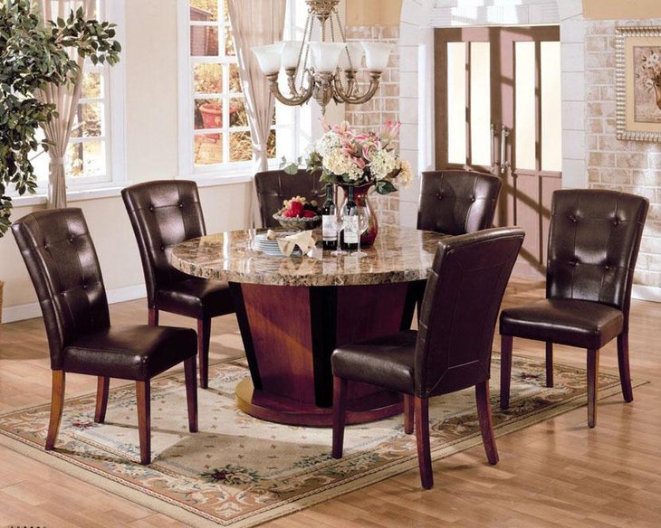Elegant Granite Round Dining Table Set