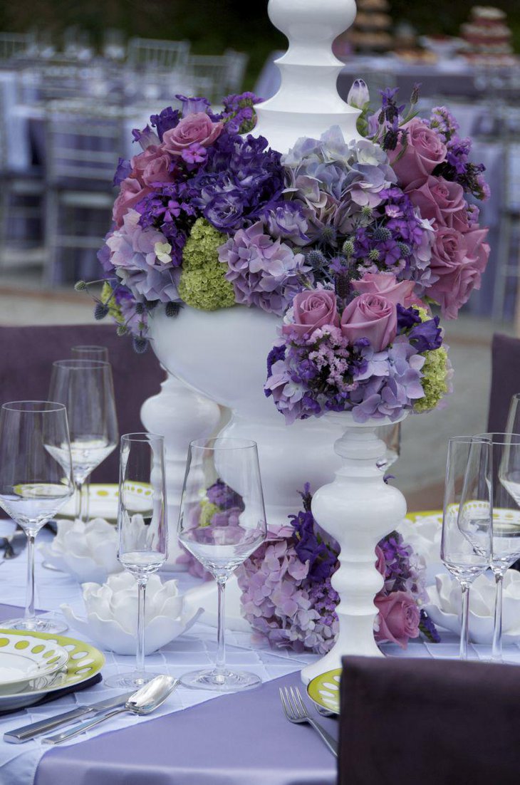 Elegant purple flower decoration on reception party table