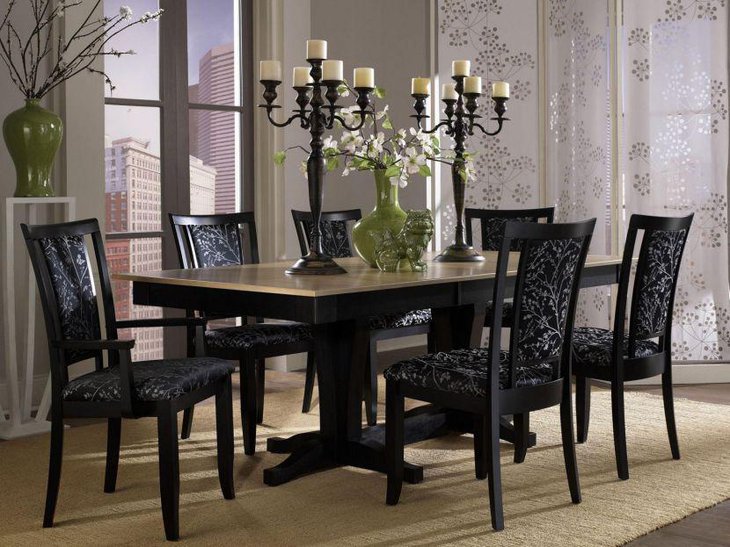 Elegant rectangle shaped granite top dining table set