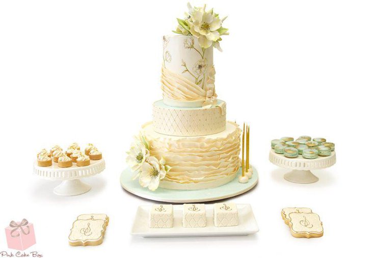 European birthday dessert table with golden tints