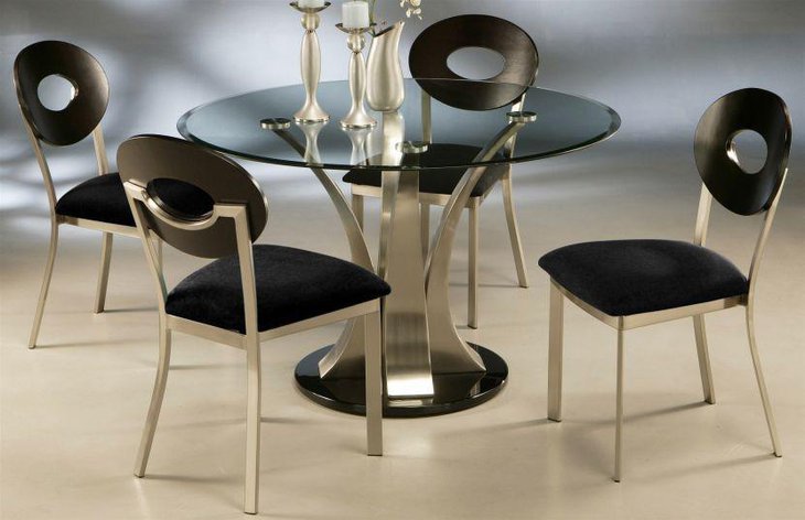Exquisite glass dining room black transparent round table