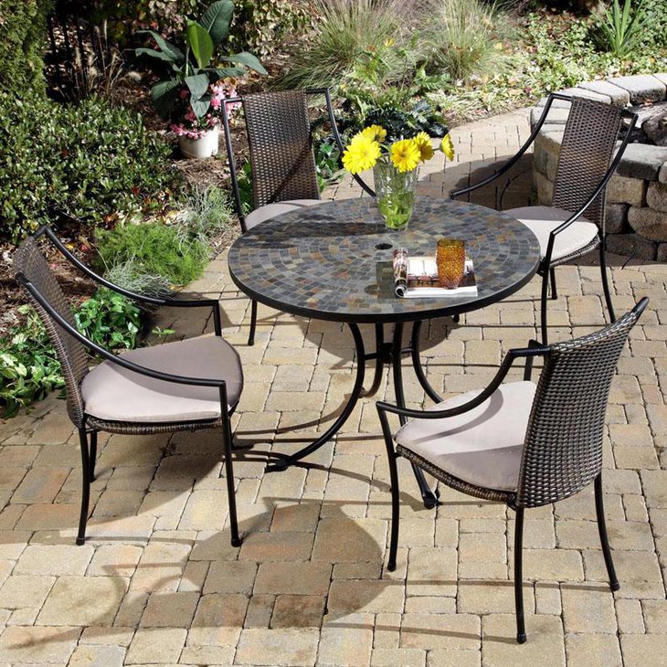 Exterior Round Dining Table with Mosaic Tile