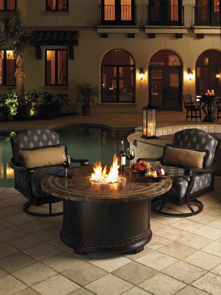 Extraordinary Outdoor Round Dining Table with Firepit