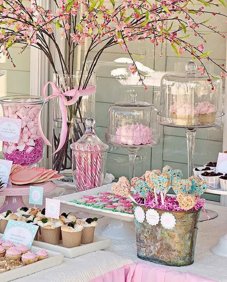 Fall Pink Leaves Wedding Dessert Table