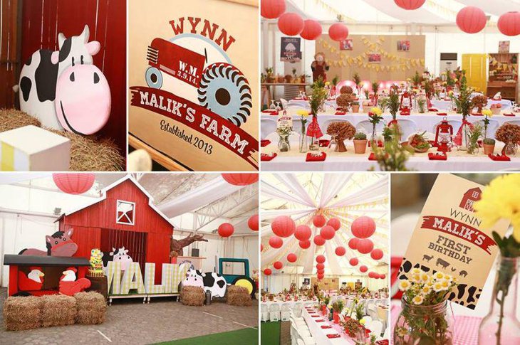 Farm themed first birthday party decor