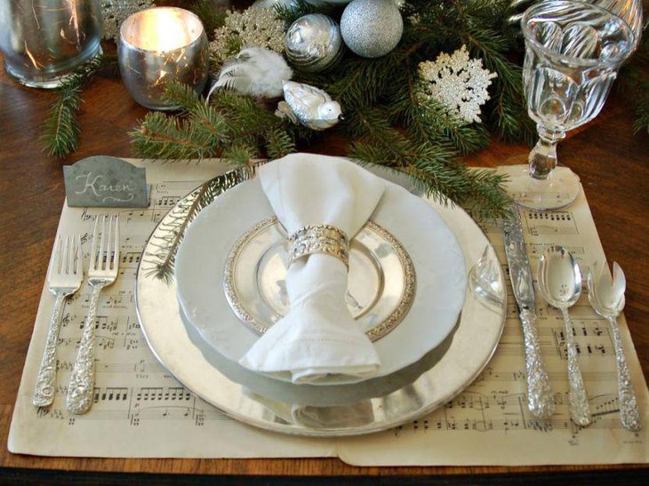 Festive dinner table setting with silverware