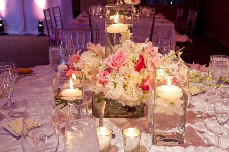 Floral glass jar candle table decor for wedding