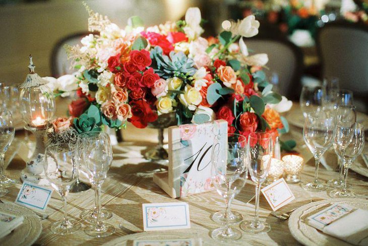 Floral succulent summer wedding table decor