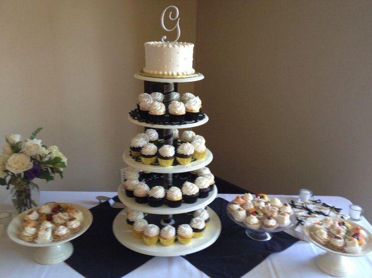 French cupcake and cake decoration on European dessert table