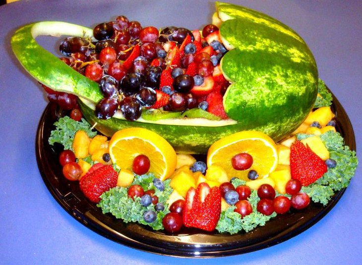 Fruit stroller centerpiece for baby showers