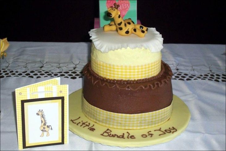 Giraffe Design Of Edible Baby Shower Cake Toppers With Pretty Yellow Color