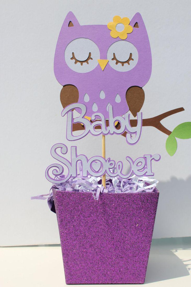 Girl baby shower purple owl centerpiece