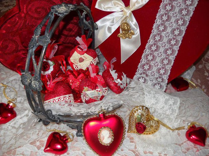 Glamorous heart shaped chocolate decor on Valentine table