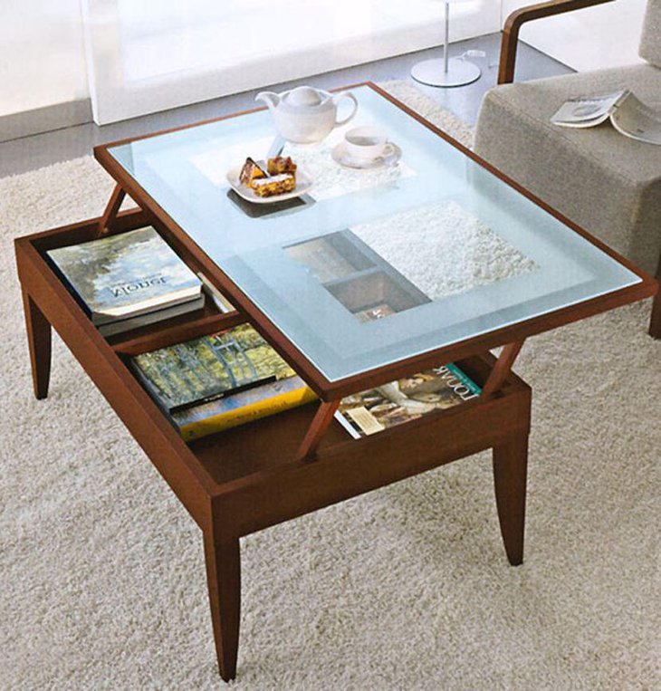 Glass lift top coffee table with storage compartment